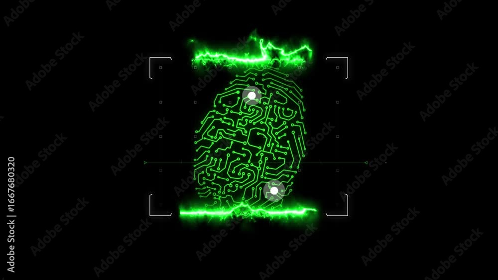 4k Biometric Fingerprint Identification Scanner System animation video,
 representation of a futuristic HUD fingerprint glowing line ecurity animation.
 Mobile Phone Unlock by Biometric Scanner