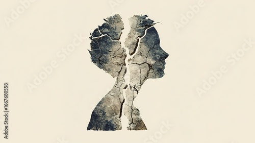 A fragmented human silhouette with hidden cracks, symbolizing unseen health threats and fragility.