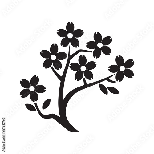 Elegant Cherry Blossom Tree Silhouette for Japanese and Springtime Floral Design