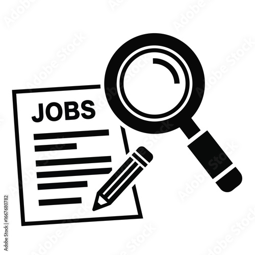Vector illustration of job search with magnifying glass and paper