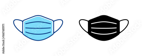 Blue medical mask icon isolated on white background.