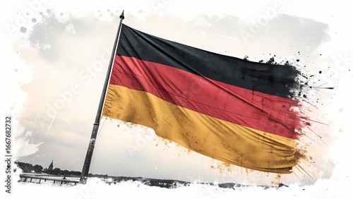 German Flag Waving Banner National Symbol German Culture Black Red Gold Colors
