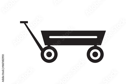 Simple Black and White Silhouette of a Pull Wagon for Hauling and Gardening