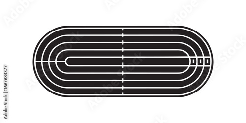 Simple Black and White Silhouette of a Running Track and Field Oval for Sports and Exercise