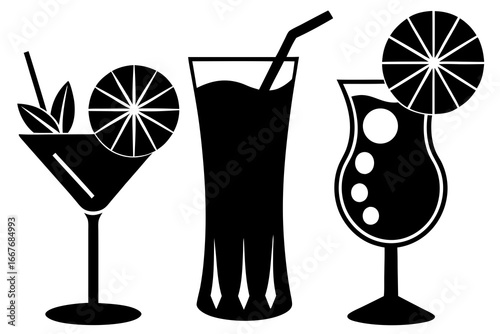 Silhouette of three different cocktails