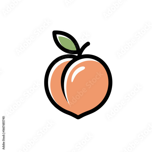 Minimal Peach Logo, Flat Vector Style, Smooth Bold Outline