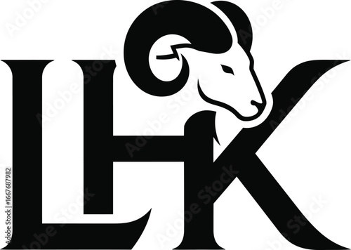 Ram head integrated with bold lhk initials logo