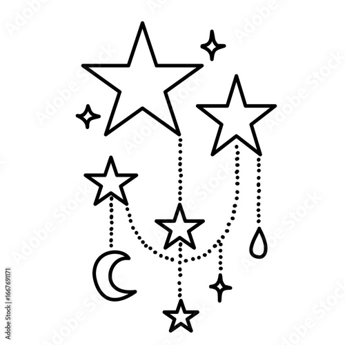 Magical star collection with hand drawn celestial elements shining moon twinkle decorative night sky shapes for scrapbooking stickers invitations journaling and creative craft projects