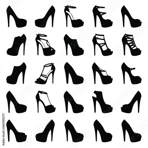 Vector illustration of collection of womens high heel shoes