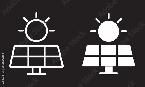 Solar panel sun renewable energy electricity eco friendly sustainable power technology clean environment. Solar panel icon with sun symbolizing renewable energy eco friendly power and sustainable.Rene