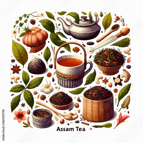 assam tea illustration vector