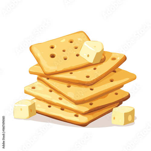 flat vector of crackers with cheese cubes, simple snack food item