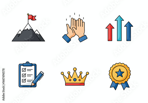 Collection of Business Success and Achievement Icons.