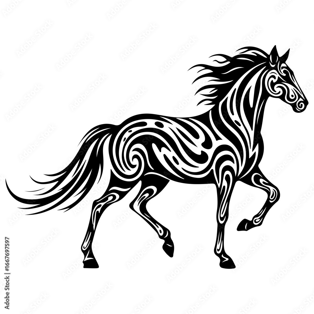 Fototapeta premium Abstract Wave Lines Horse Silhouette - Modern Equine Vector Wall Art