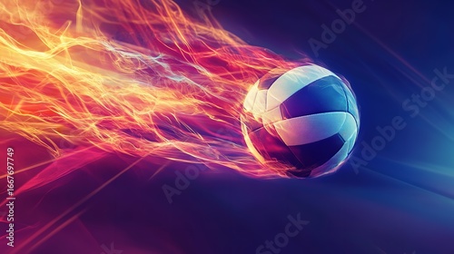 Dynamic soccer ball engulfed in fiery energy perfect for sports action and competition themes creating visual impact, Generative AI.
