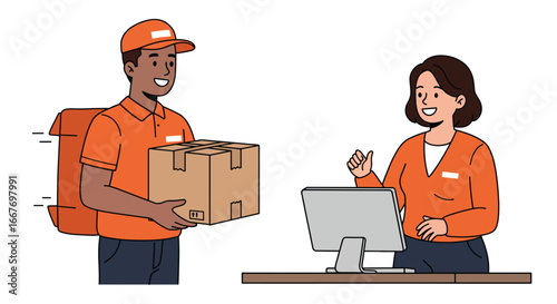 Delivery Person Handing Package to Customer.