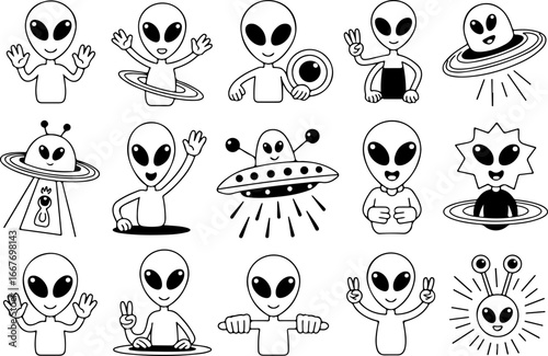 Cute Alien & UFO SVG Bundle – Cartoon Extraterrestrials and Spaceships"