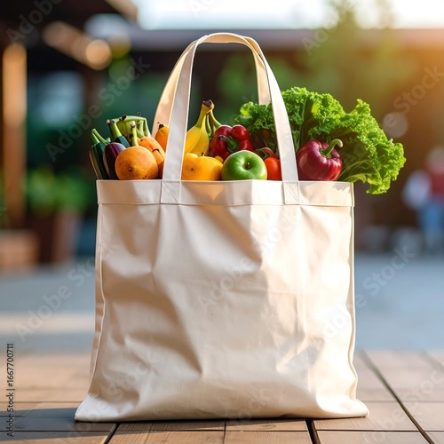 Reusable Tote Bag of Groceries Outdoors
