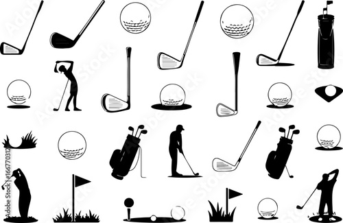 Golf Silhouette Vector Set – Players, Carts & Courses