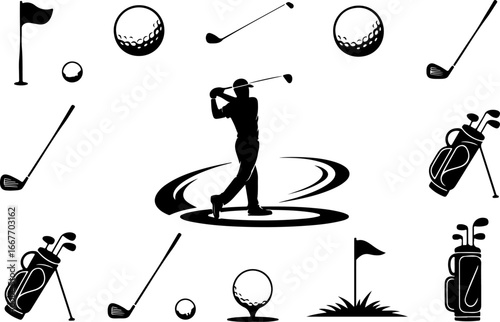 Golf Silhouette Vector Set – Players, Carts & Courses