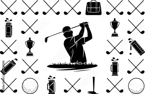 Golf Silhouette Vector Set – Players, Carts & Courses