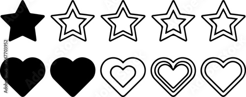 Star and Heart Icon Set – Solid and Outline Styles