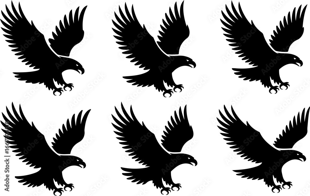 Fototapeta premium Flying Eagle Silhouette Vector Set