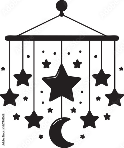Baby mobile vector: stars and moon nursery decor illustration eps silhouette
