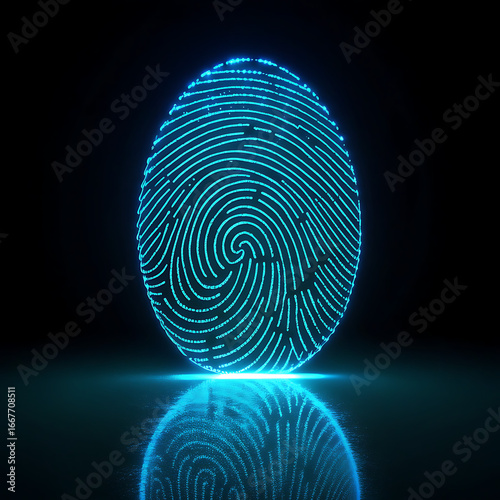 Glowing Digital Fingerprint Symbol on Dark Futuristic Background