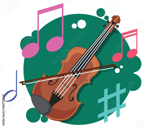 Violin with Musical Notes Vector Illustration