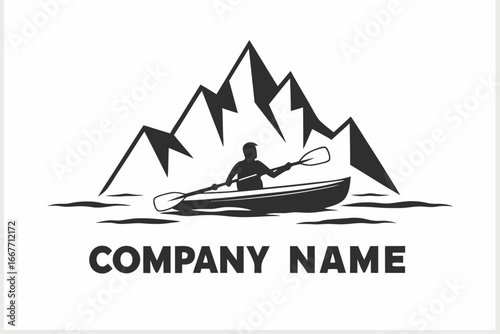 Kayaker Paddling in Mountain Lake on White Background Design