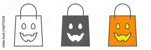 Halloween shopping bag line icon, package and shop, packet sign, vector graphics, a linear pattern on a white background, eps 10.