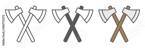 Axes line icon, weapon and tool, crossed axes sign, vector graphics, a linear pattern on a white background, eps 10.