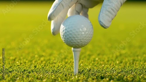 Close-up of Hand Placing Golf Ball on Tee