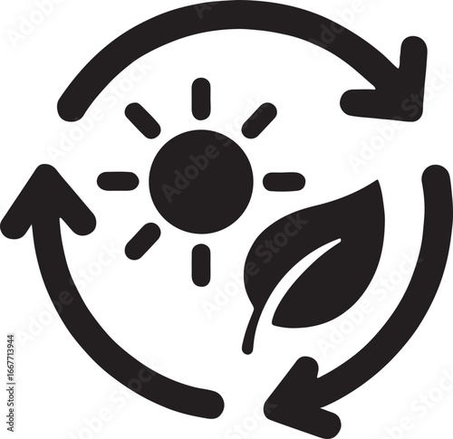 Renewable energy cycle silhouette icon, representing sustainable power, eco-friendly resources, and green technology.