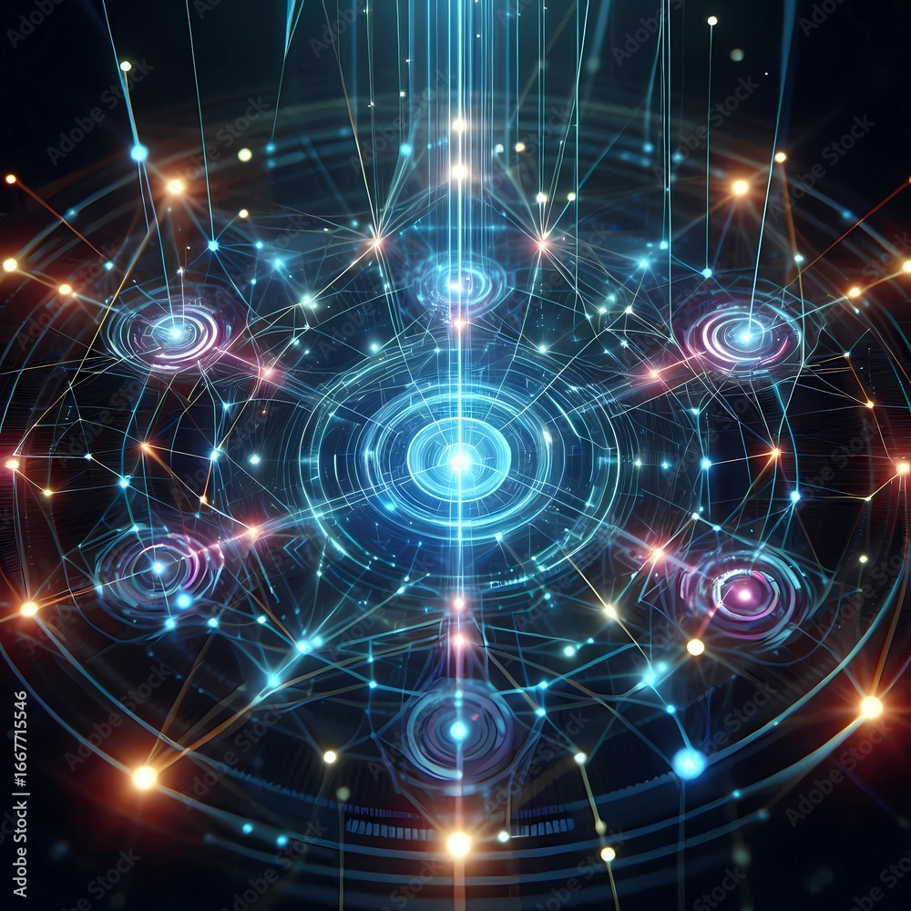 Fototapeta premium Futuristic Neon Holographic Photon Nodes
