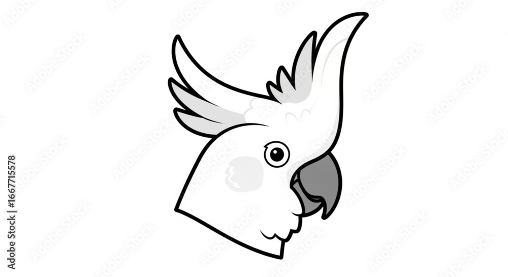Fototapeta premium Cockatoo parrot head vector illustration, exotic bird drawing, tropical wildlife, avian species, pet portrait