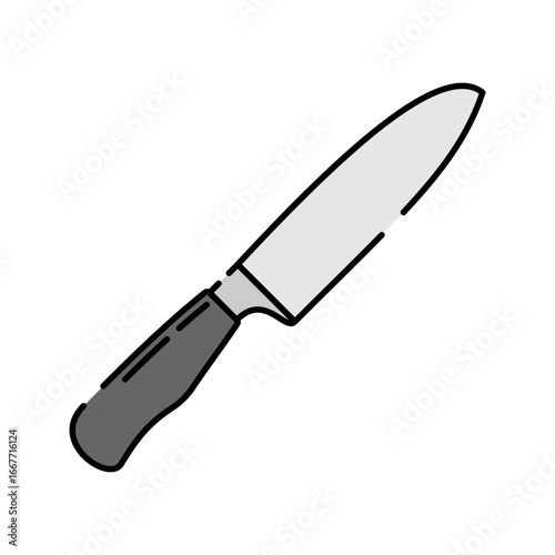 Santoku Knife Flat design style, versatile Japanese style knife for slicing and dicing, suitable for cooking designs and kitchen themed projects.