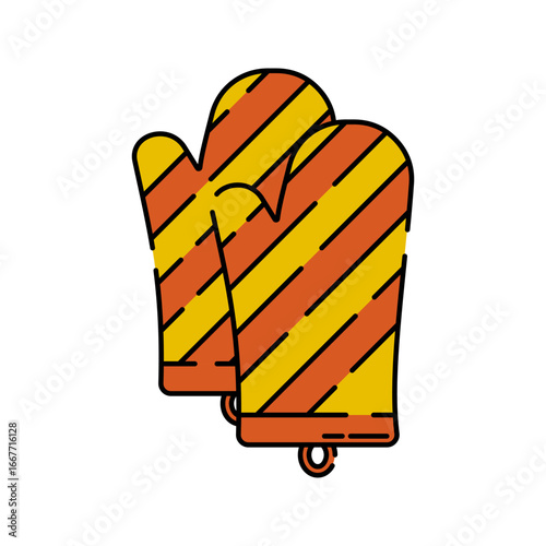 Oven Glove Flat design style, protective mitten for handling hot items, ideal for kitchen safety graphics and BBQ illustrations.