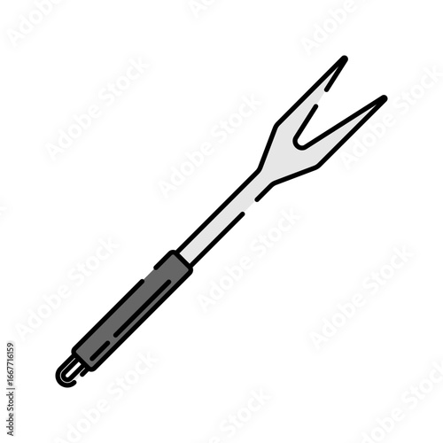 Meat Fork Flat design style, two pronged fork for holding meat while cutting, suitable for BBQ art, recipe icons, and kitchen projects.
