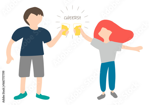ビールで乾杯する男女のイラスト素材