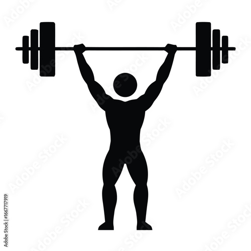 Silhouette weightlifter lifting barbell overhead