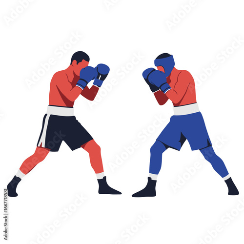 Two male boxers sparring in ring illustration