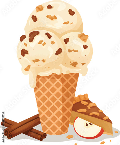 Delicious Apple Pie Ice Cream Cone with Cinnamon Sticks