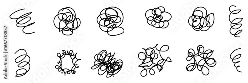 モヤモヤしている手書きアイコンセット　グルグル・モヤモヤ・悩む・考える・不安〜A set of hand-drawn icons of people feeling uneasy - feeling confused, worried, thinking, and anxious〜