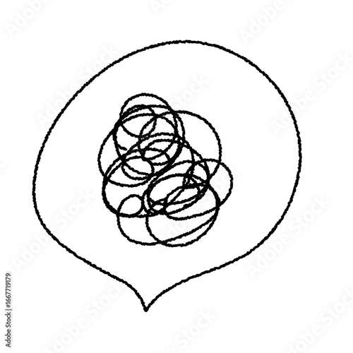 モヤモヤしているフキダシ付き手書きアイコン　グルグル・モヤモヤ・悩む・考える・不安〜Hand-drawn icons with a confused speech bubble - Round and round, confused, worried, thinking, anxious...〜