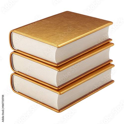 Stack of three vintage hardcover books with textured gold covers