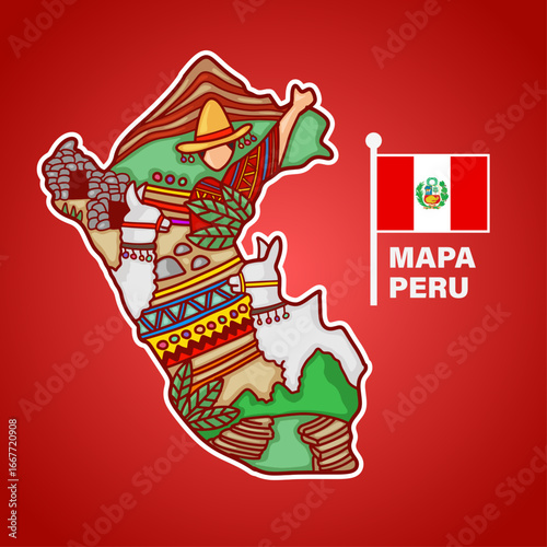 Cute Peru Map Vector Illustration