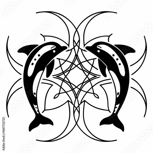 black and white dolphins in water