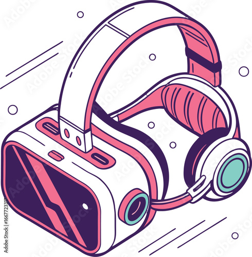 Isometric VR Headset with Neon Highlights Futuristic